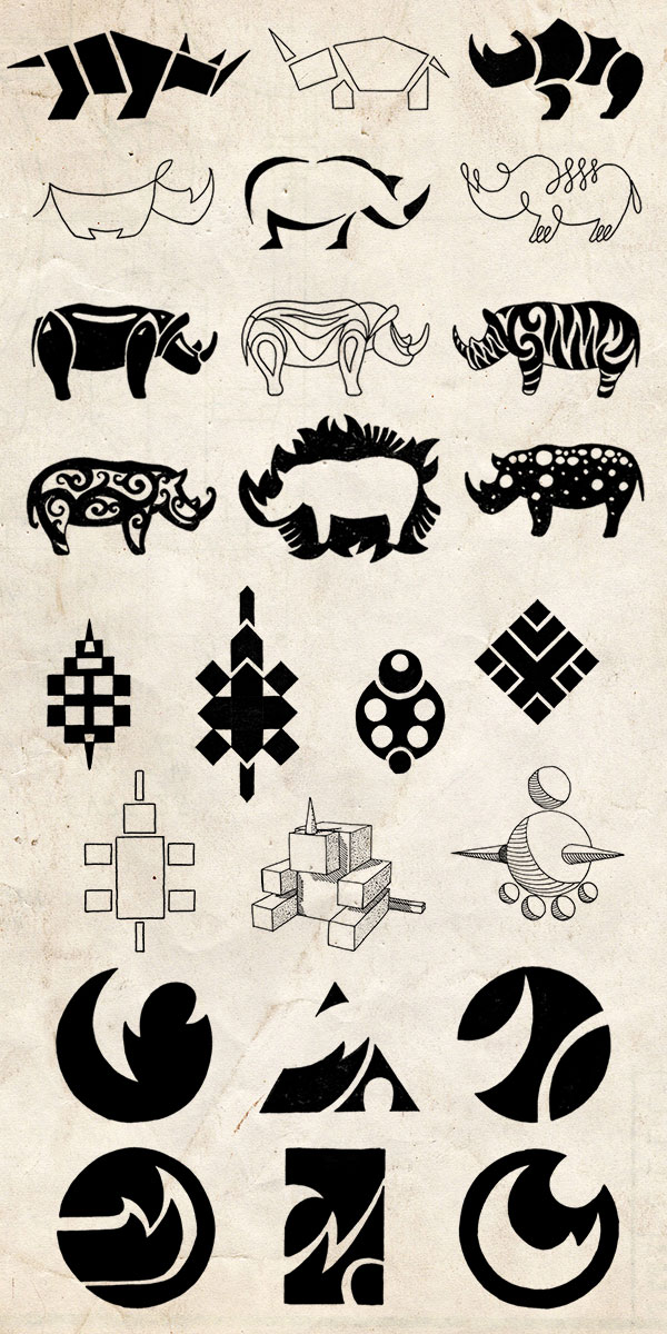 Разработка знака, стилизованный носорог